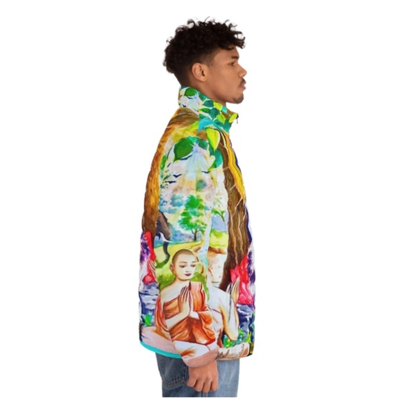 Pussycat Paradise Puffer - Zen Cat Worship Feline Buddha Artisan Quilted Jacket - Picture 3 of 12